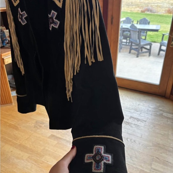 Black Fringe Jacket with Embroidered Accents - Picture 4 of 4